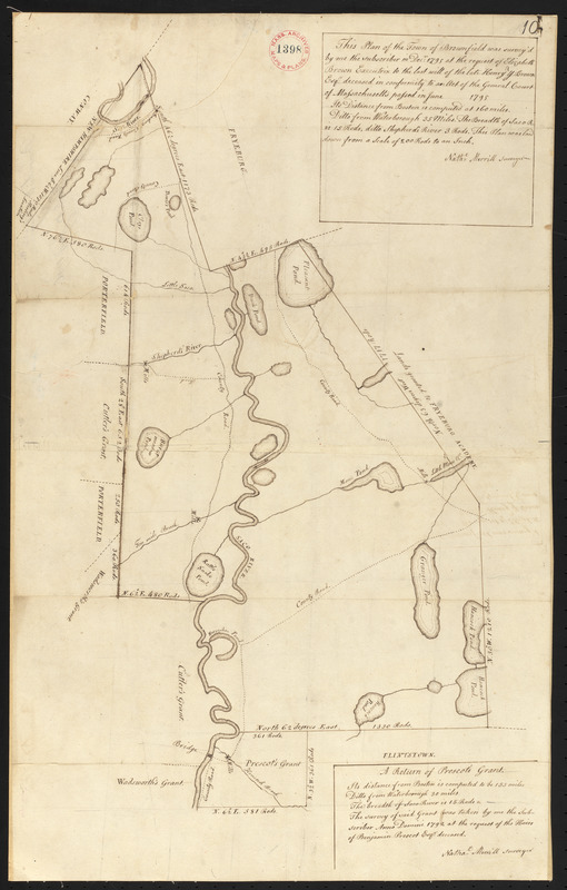 Plan of Brownfield (Prescott's Grant) made by Nathaniel Merrill, dated December 1795.