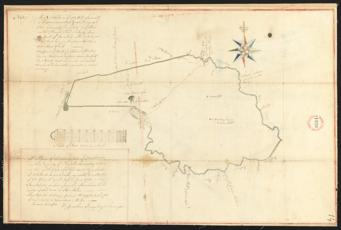 Plan of Needham surveyed by Jonathan Kingsbury, dated 1794.