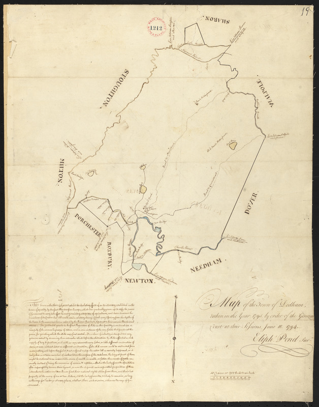 Plan of Dedham, made by Elijah Pond, dated 1795.