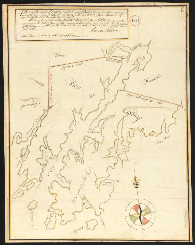 Plan of Cushing surveyed by James Malcolm, dated April 16, 1795.