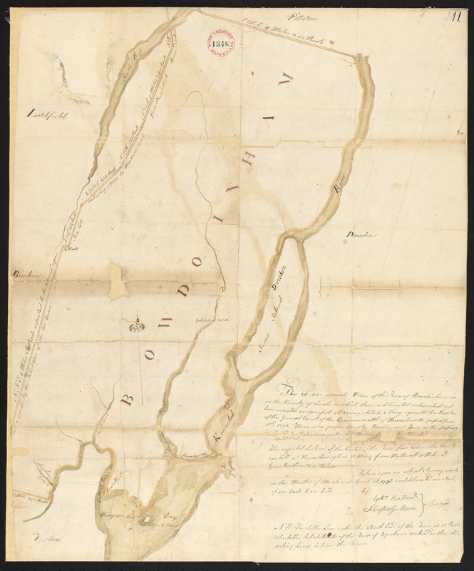 Plan of Bowdoinham made by Ephraim Ballard and Sylverster J. Moore, dated April, 1795.