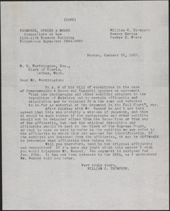 Letter from William G. Thompson to Robert B. Worthington, Clerk of Courts (Norfolk County)