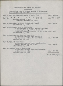 Descriptive list of printed copies of Defendants' Several Bills of Exceptions