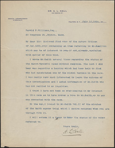 Letter from A. L. Hall to Harold P. Williams, District Attorney (Southeastern District)