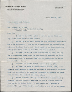 Letter from William G. Thompson to Winfield M. Wilbar, District Attorney (Southeastern District)