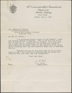 Letter from A. F. Foote, Commissioner of Public Safety to Winfield M. Wilbar, District Attorney (Southeastern District)