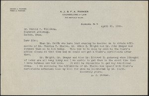 Letter from A. J. Parker to Harold P. Williams, District Attorney (Southeastern District)