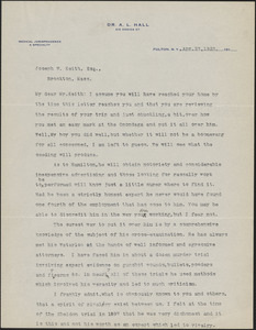 Letter from Dr. A. L. Hall to Joseph W. Keith, Deputy District Attorney (Southeastern District)