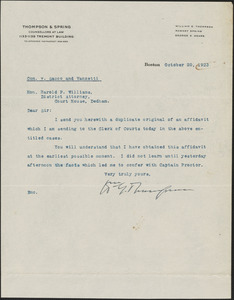 Letter from William G. Thompson to Harold P. Williams, District Attorney (Southeastern District)