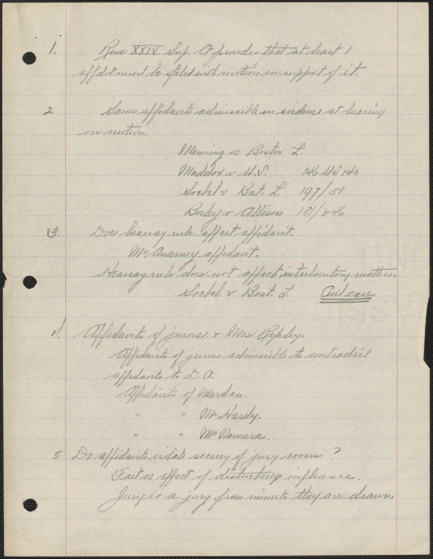 Supplementary Motions for a New Trial - First Motion: Ripley, handwritten notes from hearings