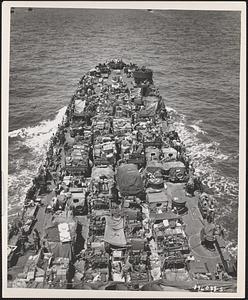 LST and other ships of the convoy head for the invasion of the Philippine Islands