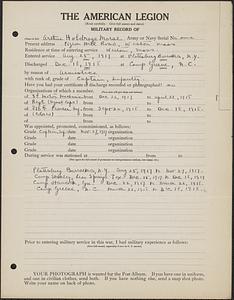 American Legion military record of Arthur Holdrege Morse