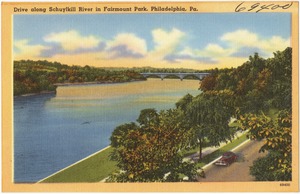 Drive along Schuylkill River in Fairmount Park, Philadelphia, Pa.