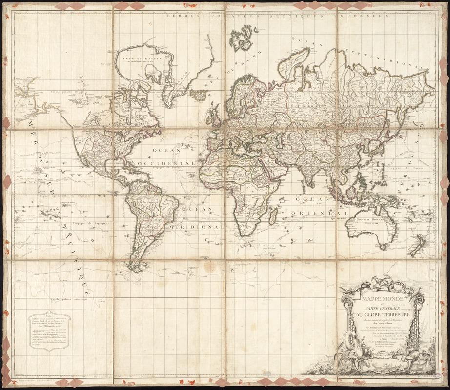 Mappe Monde ou carte générale du globe terrestre dessinée suivant les regles de la projection des cartes réduites