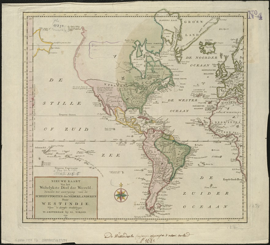 Nieuwe kaart van het westelykste deel der weereld, dienende tot aanwyzing van de scheepstogten der Nederlanderen naar Westindie