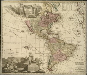 Americae tam septentrionalis quam meridionalis in mappa geographica delineatio