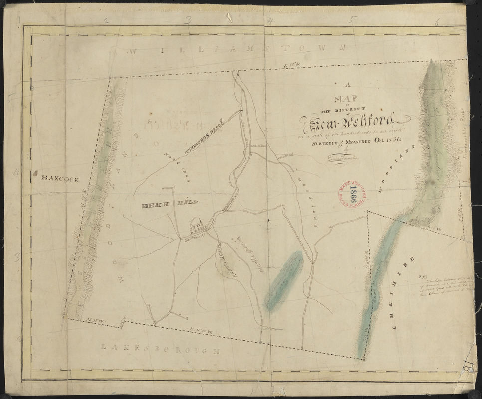 Plan of New Ashford made by Phinehas Harmon, dated October 1830