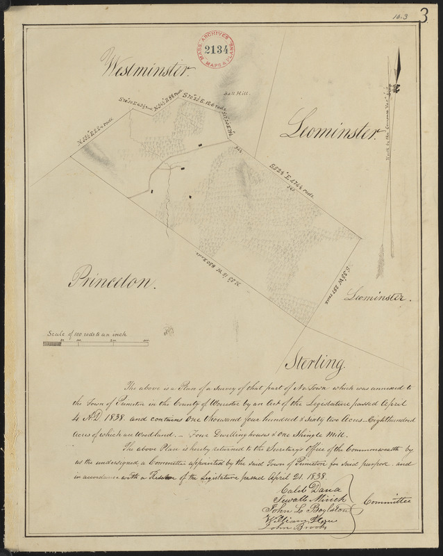Plan of No Town (Princeton), surveyor's name not given, dated 1838
