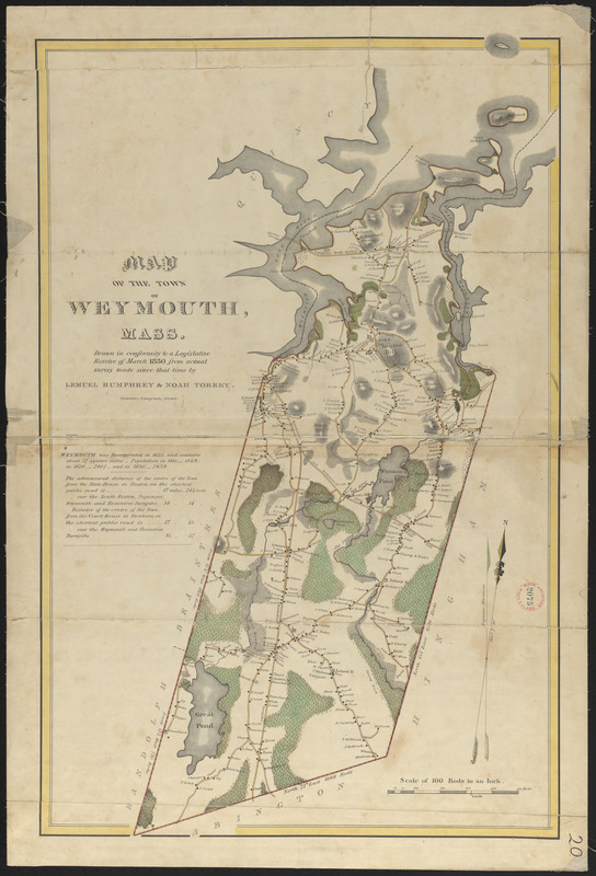 Plan of Weymouth made by Lemuel Humphrey and Noah Torrey, dated 1830