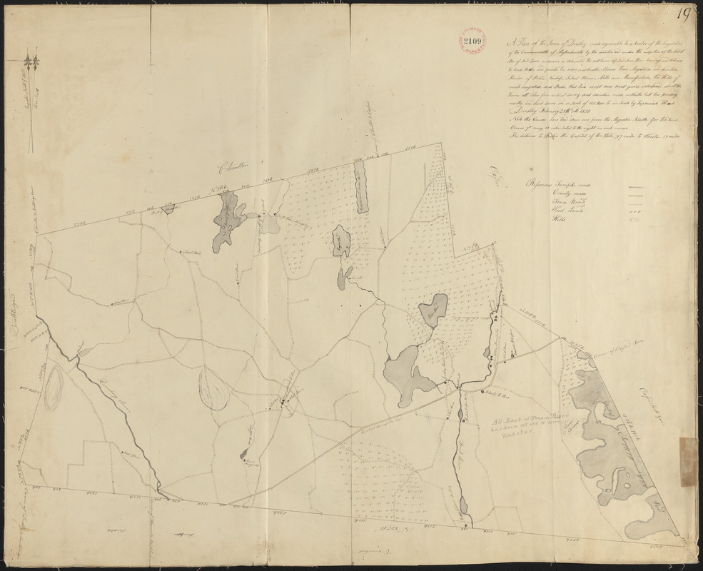 Plan of Dudley made by Zephaniah Keach, dated February 28, 1831