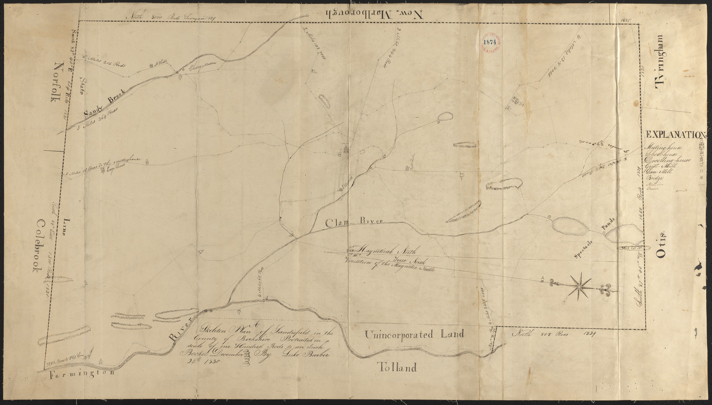 Plan of Sandisfield made by Luke Barber, dated December 24, 1830