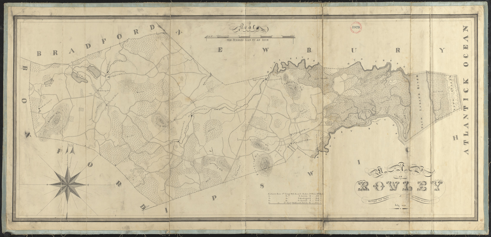 Plan of Rowley made by Philander Anderson, dated July 1830