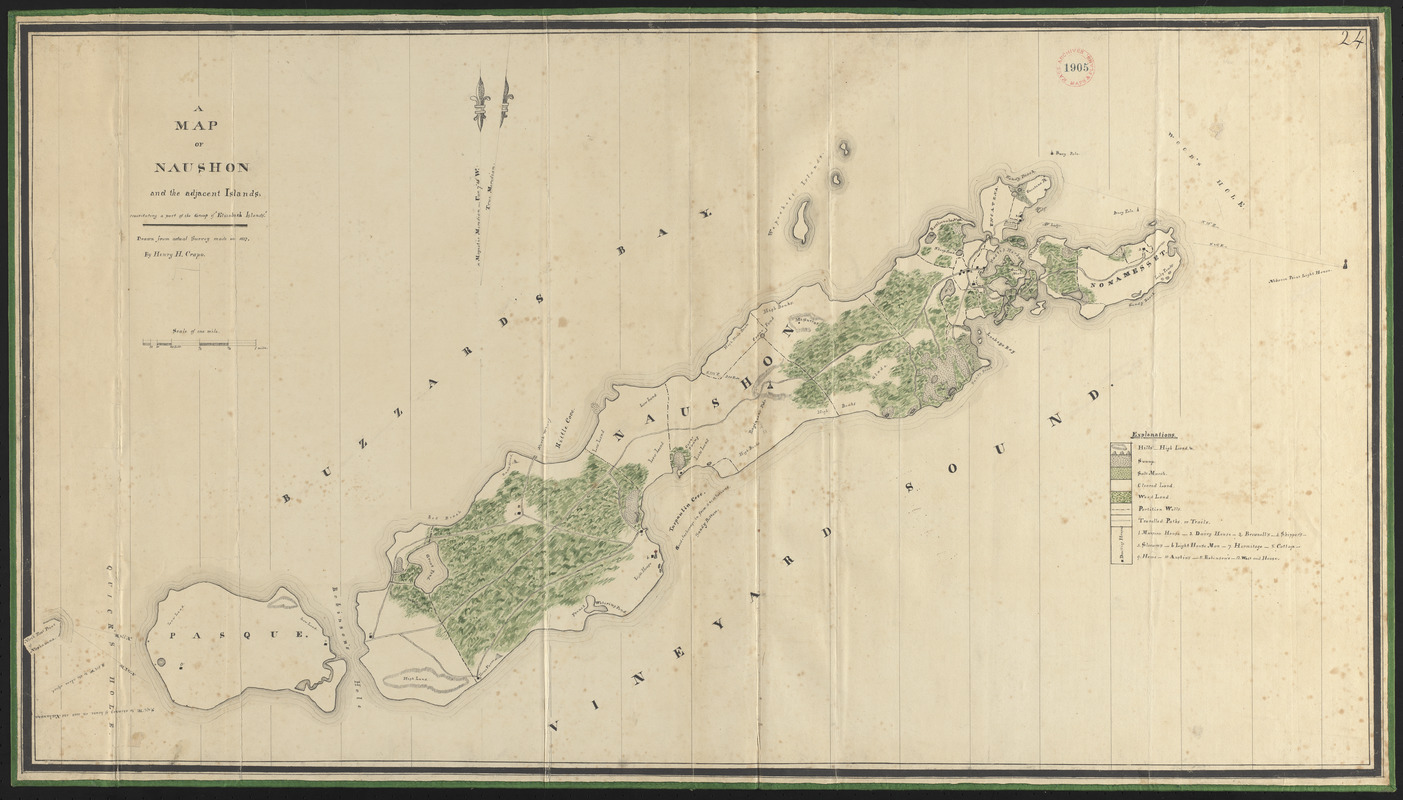 Plan of Elizabeth Islands (Naushon, Pasque, and the Wepeckalt Islands) made by Henry H. Crapo, dated 1837