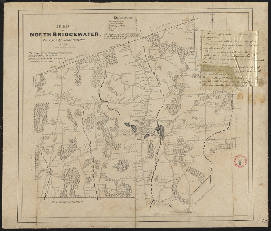 Plan of Brockton (North Bridgewater) made by Jesse Perkins, dated 1830