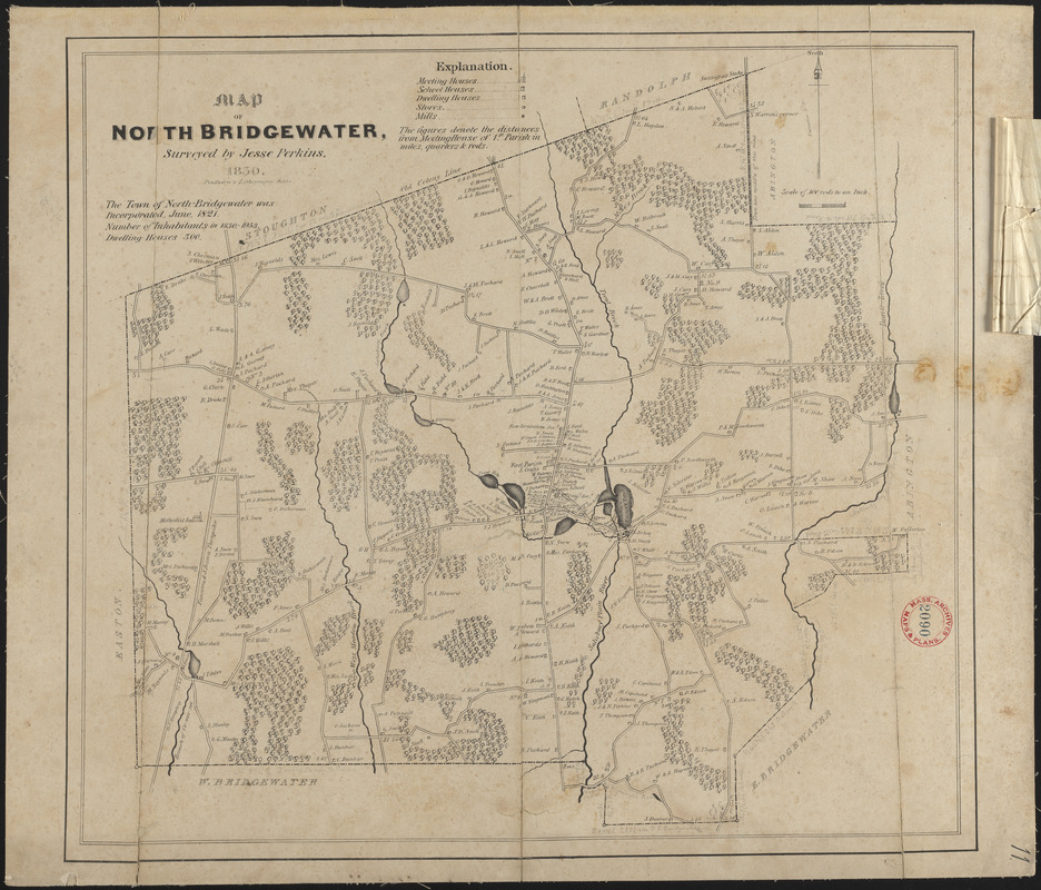Plan of Brockton (North Bridgewater) made by Jesse Perkins, dated 1830