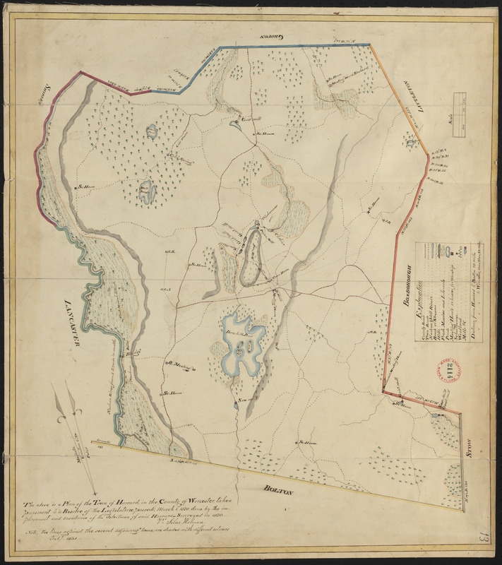 Plan of Harvard made by Silas Holman, dated 1830