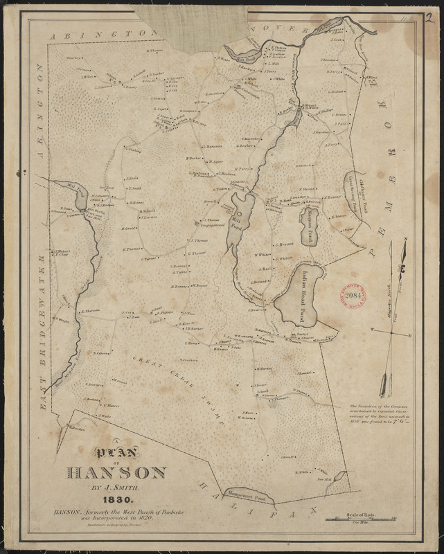 Plan of Hanson made by Joshua Smith, dated 1830