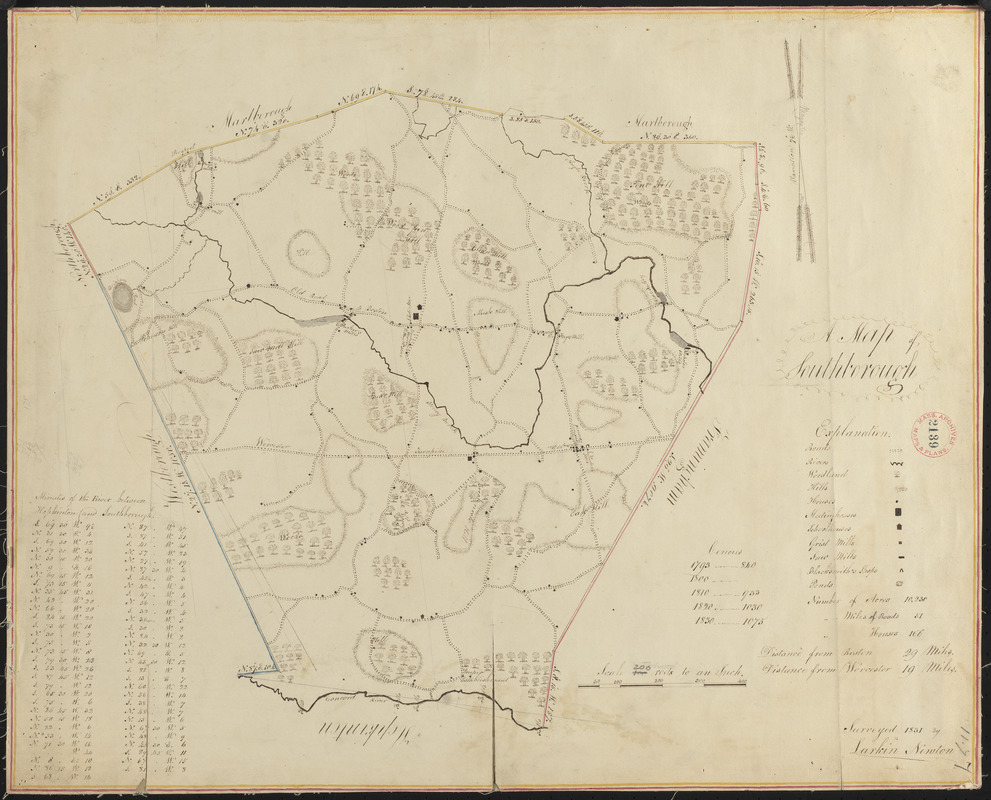 Plan of Southborough made by Larkin Newton, dated 1831