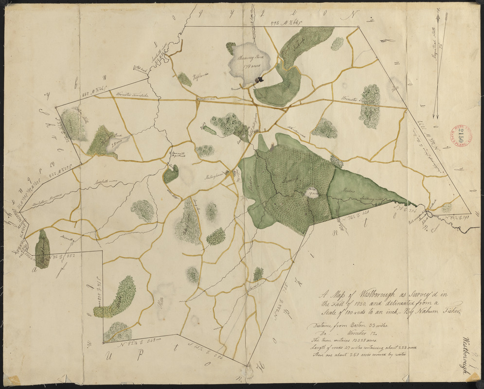 Plan of Westborough made by Nahum Fisher, dated 1830