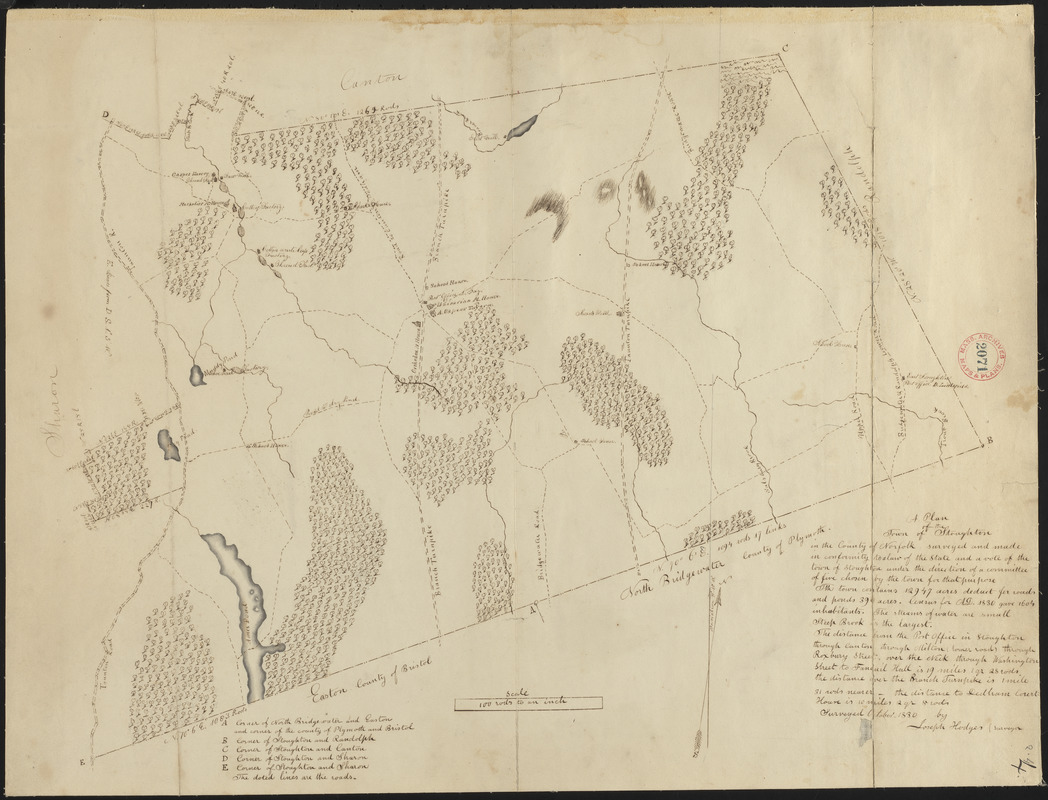Plan of Stoughton made by Joseph Hodges, dated October 1830