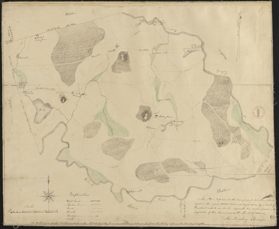 Plan of Needham made by Asa Kingsbury, dated 1831