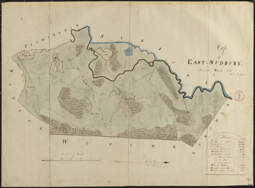 Plan of Wayland (East Sudbury) made by William C Grout, dated March, 1831