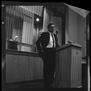 Chairman of Barnstable Selectmen Victor F. Adams at Annual Barnstable Town Meeting, March 1962.