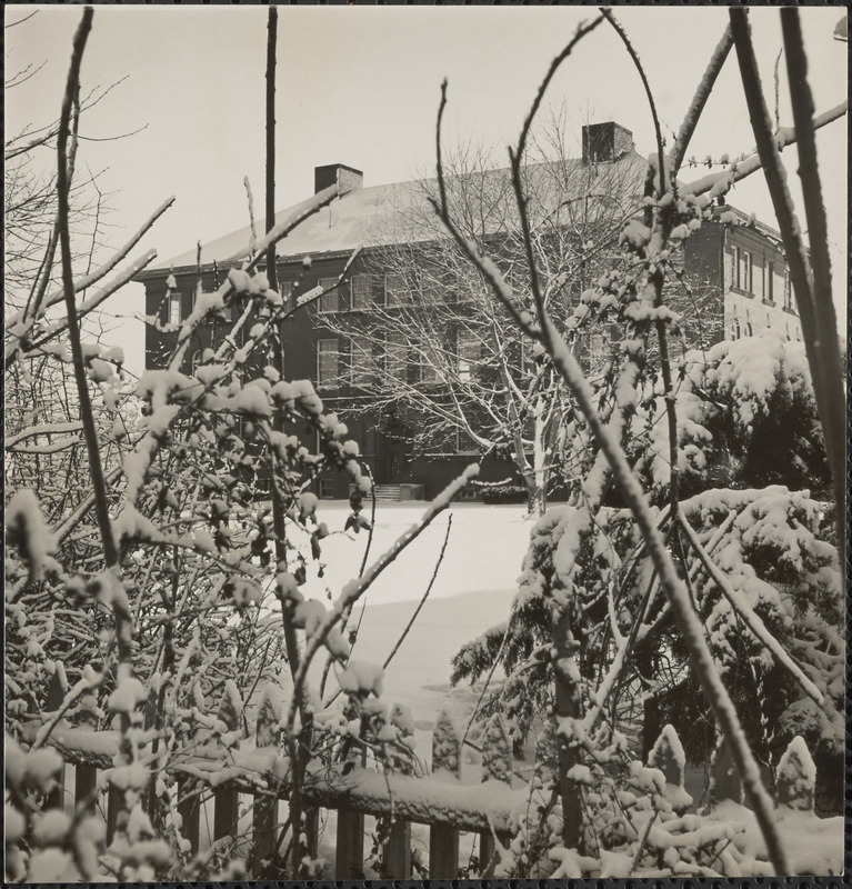 Cape Cod Community College snow scene, old campus