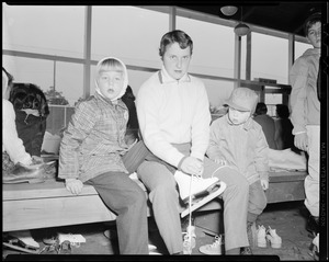 Kennedy Skating Rink, Mrs. J. Jaxtimer with her children, Ernest and Joanne Jaxtimer.
