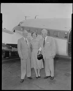 Harlow Curtice, President of General Motors, and wife with Mike Gorman, Flint Michigan publisher, Michigan Journal, at Hyannis airport