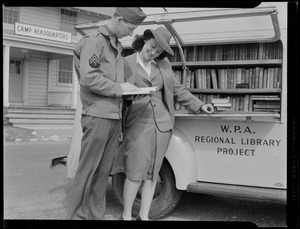 Larry McDonald and wife, WPA regional library project, Camp Edwards