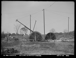 Wachusett Reservoir, building Quinapoxet River Bridge, arches, Oakdale, West Boylston, Mass., Oct. 14, 1903