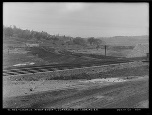 Wachusett Reservoir, road fill of highway embankment, Contract No. 269 [or 257?], looking southeast, Oakdale, West Boylston, Mass., Oct. 19, 1903