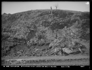 Wachusett Reservoir, stripping high ledge on Section 10, square 406, Boylston, Mass., Nov. 13, 1903