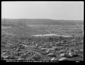 Weston Aqueduct, Weston Reservoir, Section 2, looking southwest from north end of dam, Weston, Mass., Nov. 20, 1903