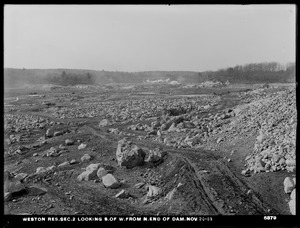 Weston Aqueduct, Weston Reservoir, Section 2, looking south of west from north end of dam, Weston, Mass., Nov. 20, 1903