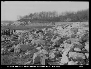 Weston Aqueduct, Weston Reservoir, Section 2, excavation among boulders, square 37, Weston, Mass., Nov. 20, 1903