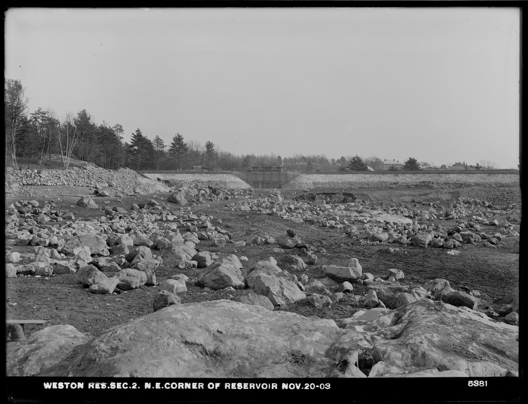 Weston Aqueduct, Weston Reservoir, Section 2, northeast corner of reservoir, Weston, Mass., Nov. 20, 1903