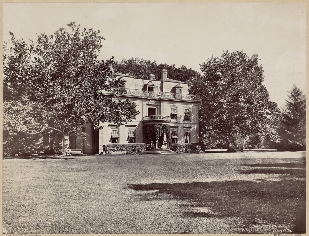 Houses: Old Perkins House, pine bank, Jamaica Plain. Photo taken 1867. Destroyed by fire of 1868. House on this site is now occupied by Park Department Commissioner