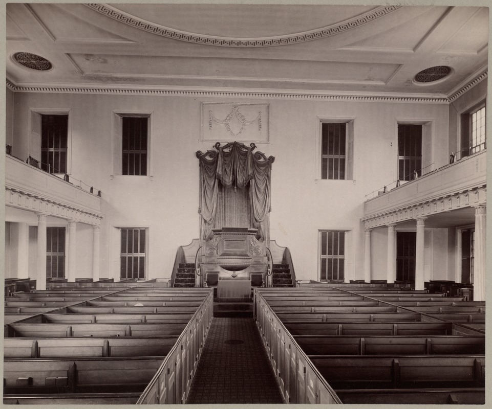 Old West Church, interior of church with pews and altar. Built 1806 ...